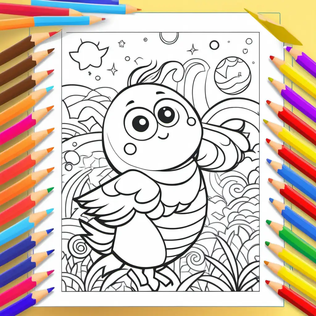 Vibrant Kids Coloring Book Cover Playful Characters and Bold Colors