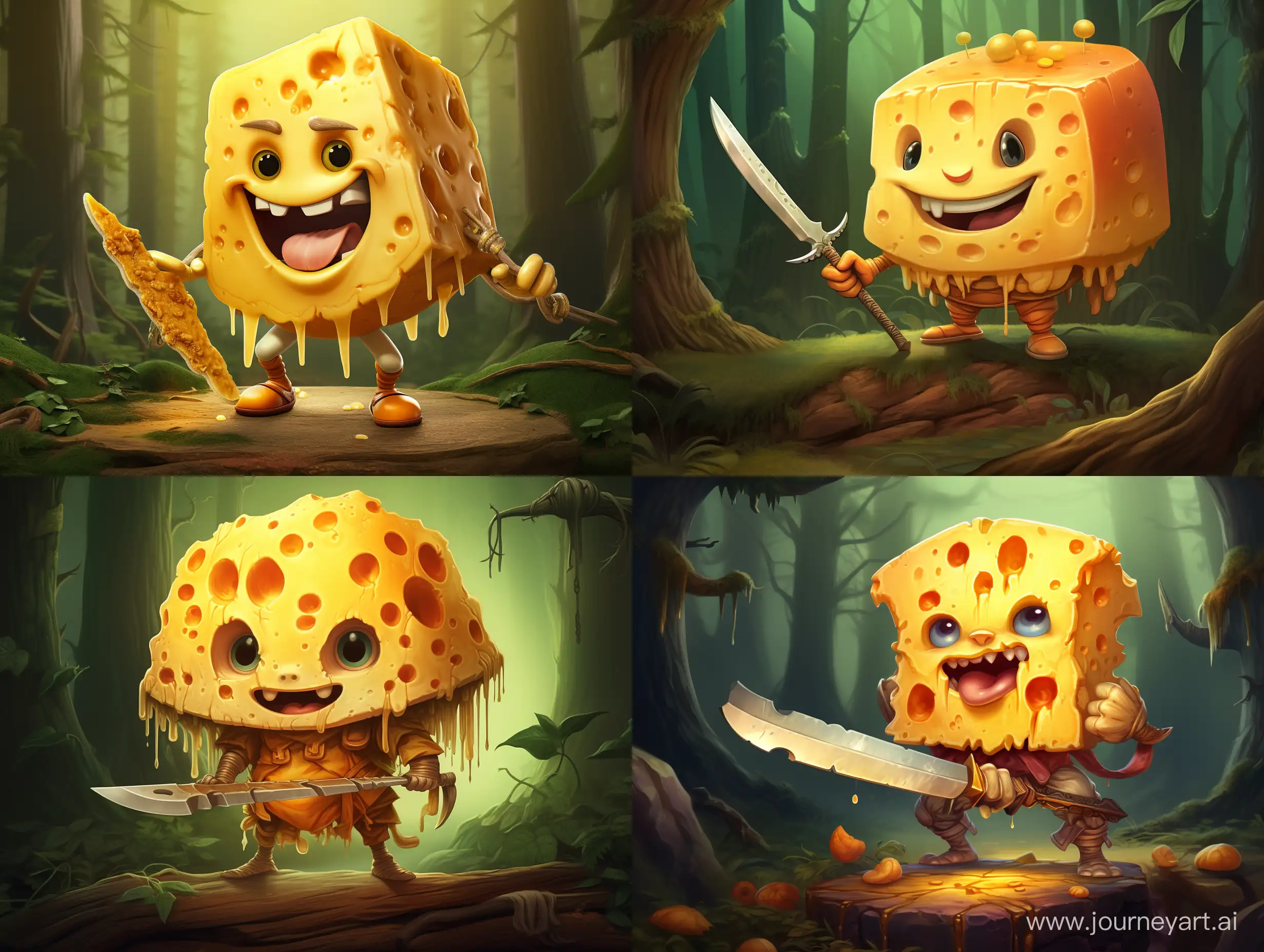 Whimsical-Forest-Adventure-Cartoon-Cheese-Knight-with-Sword