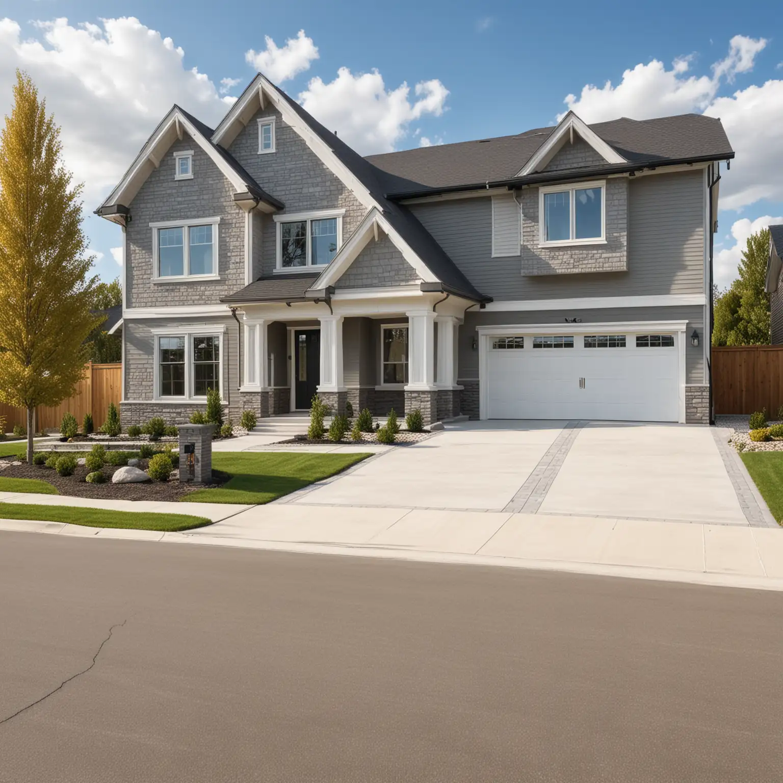 realistic photo of a new house with a driveway on a nice day
