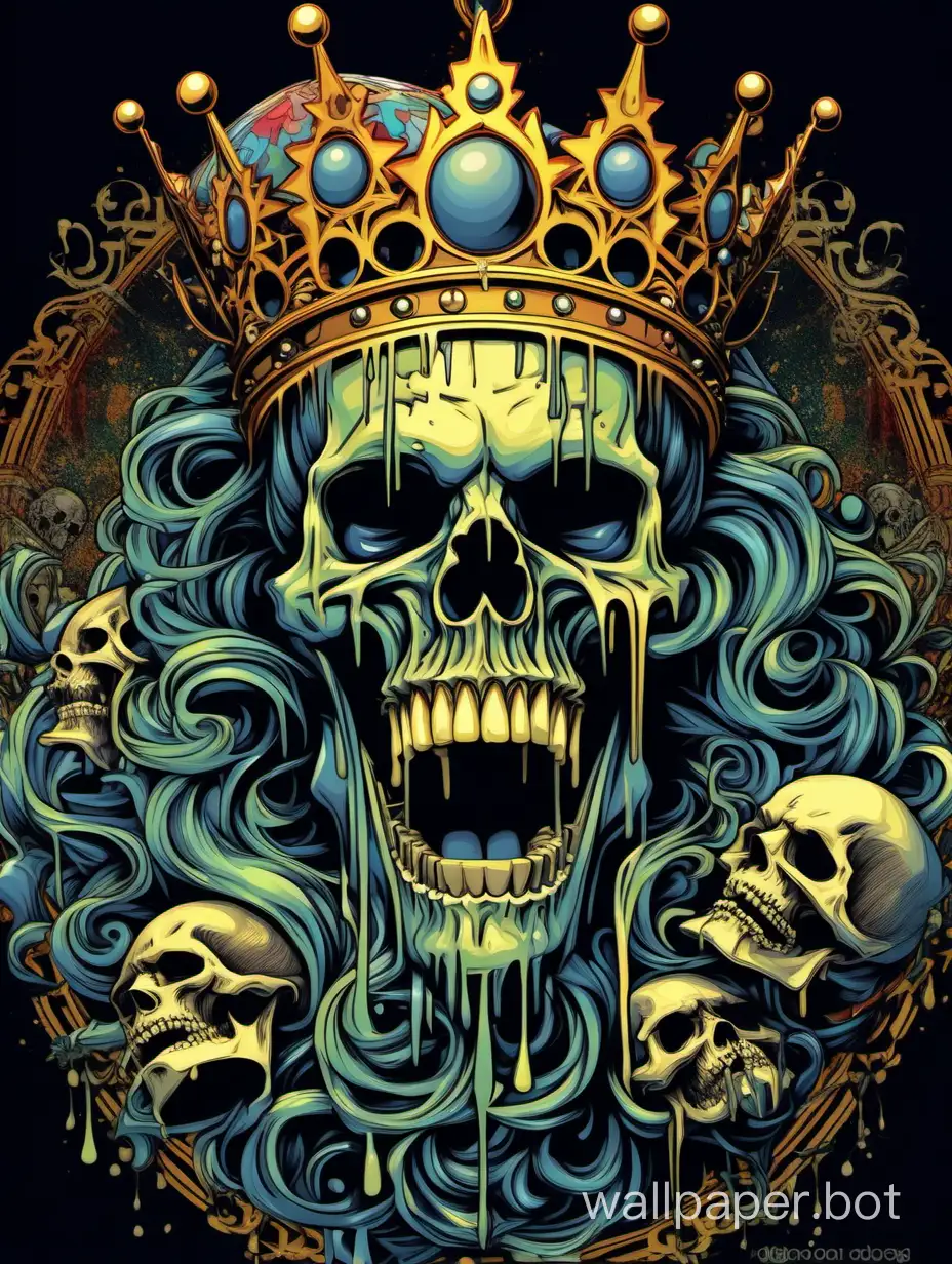 Chaotic-Fool-Skull-with-Asymmetrical-Dripping-Crown-Hyperdetailed-Alphonse-Mucha-Ornament-and-Punk-Poster