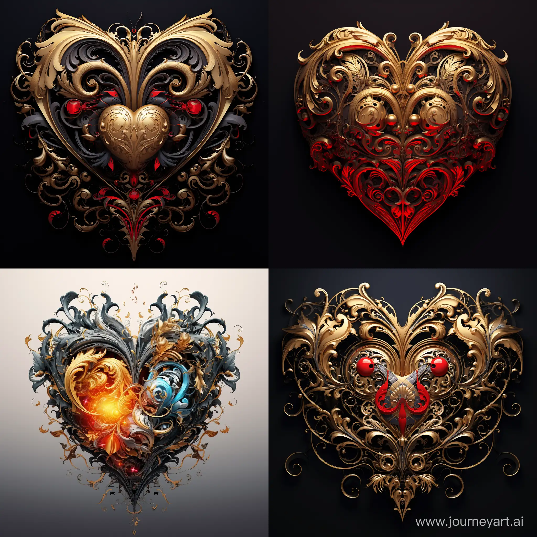 baroque heart, vector, abstract