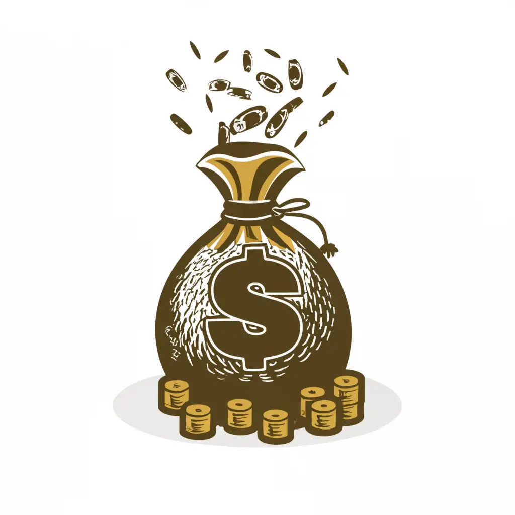 a logo design,with the text "Economy", main symbol:A Massive money bag full of coins and money with money falling down from the sky,complex,clear background