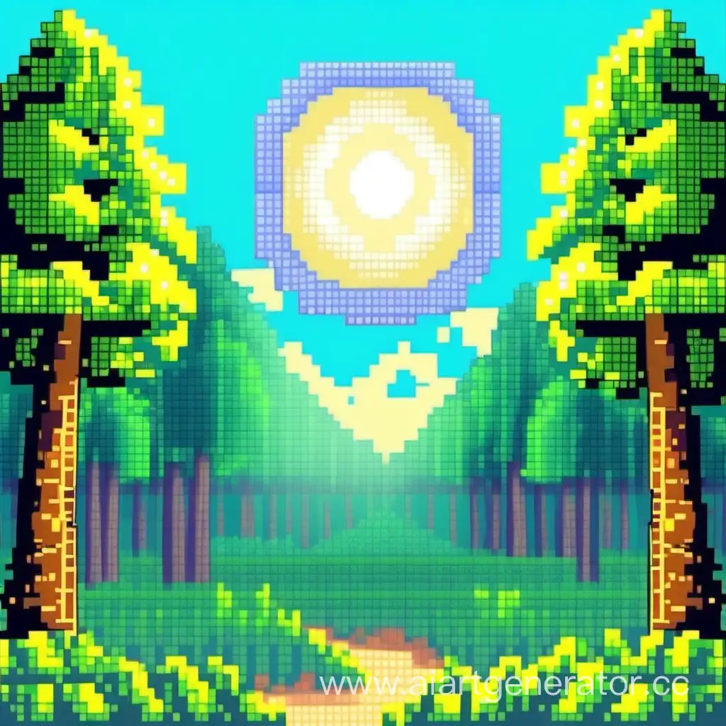 Pixel-Art-Scene-Sunny-Forest-with-Blue-Sky