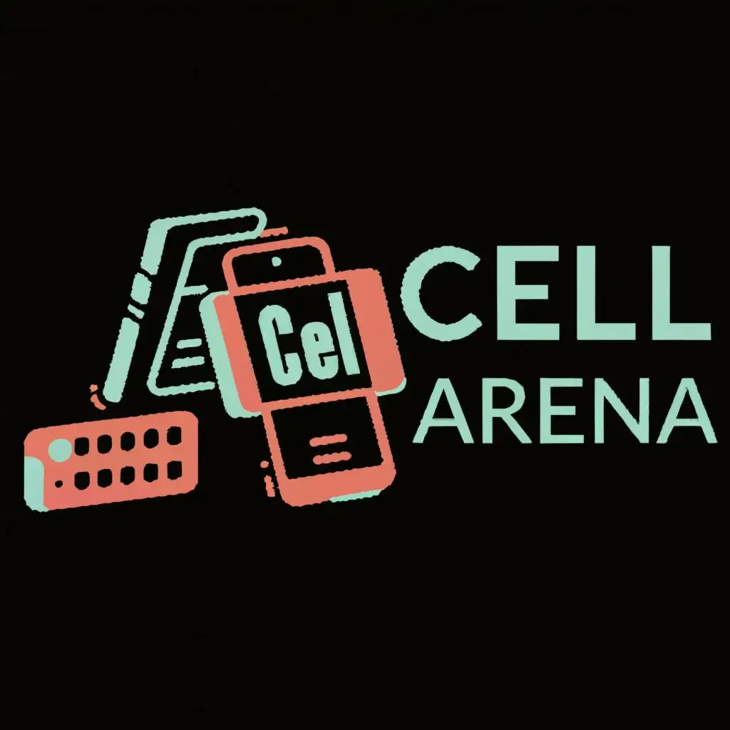 logo, PHONES, with the text "AD CELL ARENA", typography
