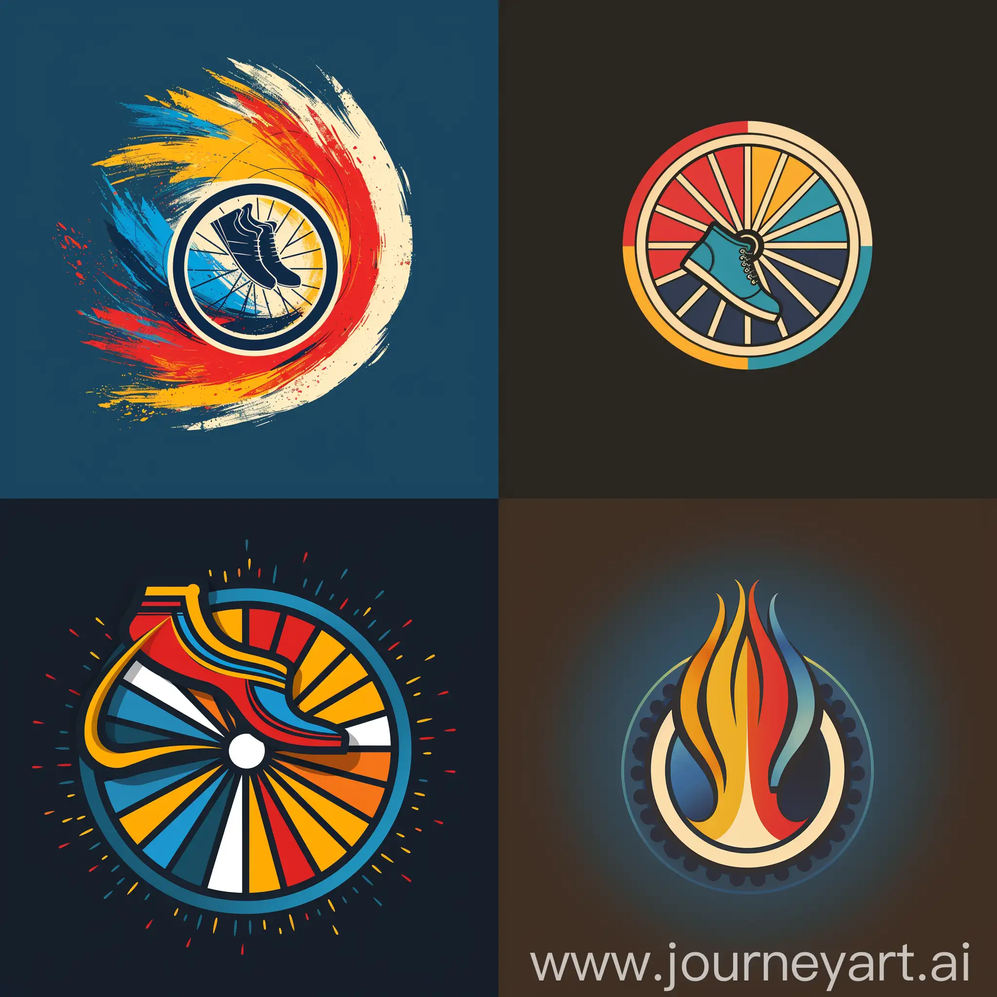 A logo design with Cyclist's Wheel and Shoe Symbol: A stylized wheel with a shoe inside represents the fusion between biking and footwear. Use bold colors like red, blue, and yellow to create an eye-catching logo.  [Create a logo for a bike shoe product] . use this image as an example  
[https://image.pollinations.ai/prompt/Cyclist's Wheel and Shoe Symbol: A stylized wheel with a shoe inside represents the fusion between biking and footwear. Use bold colors like red, blue, and yellow to create an eye-catching logo Create a logo for a bike shoe ?nofeed=true&nologo=true] --ar 1:1 --stylize 750 --v 6