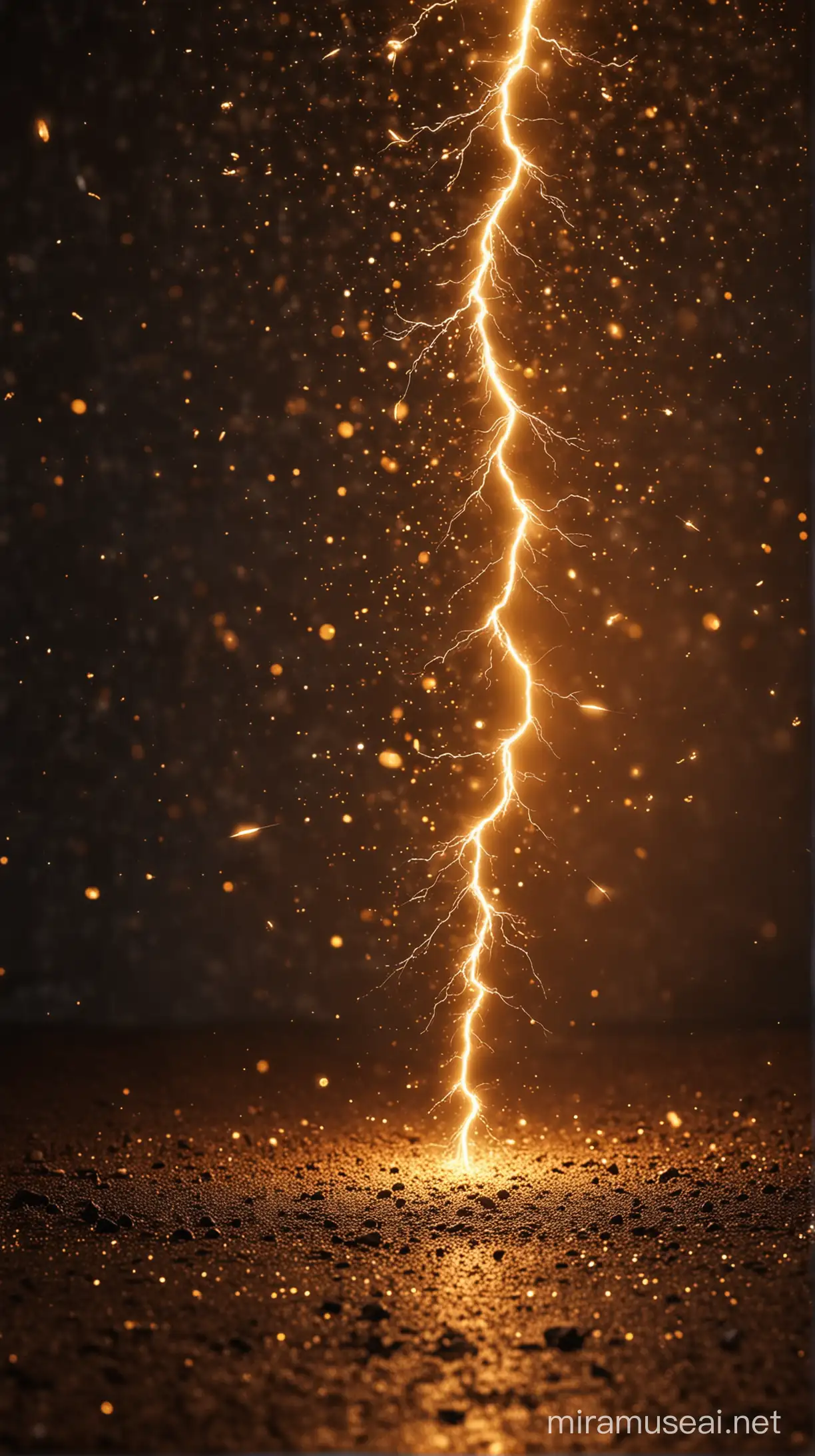 Epic Magical Landscape with Golden Lightning Sparks and Bokeh