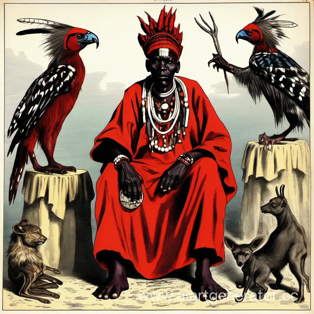 африканский шаман, способный призывать на помощь зверей в красном одеянии