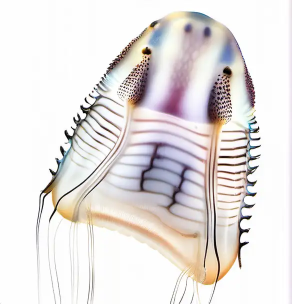 photorealistic photo of a comb jelly fish on white background