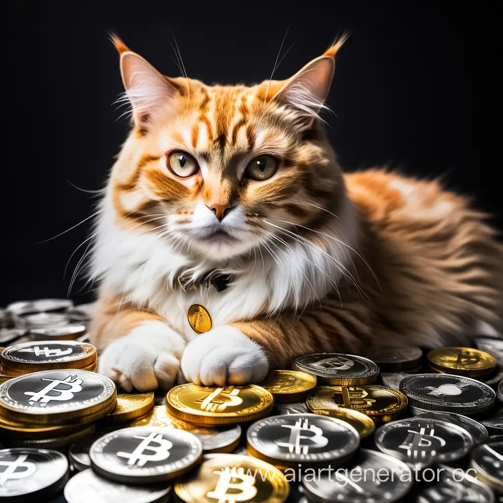 Красивый кот,много денег,криптовалюта,богатство
