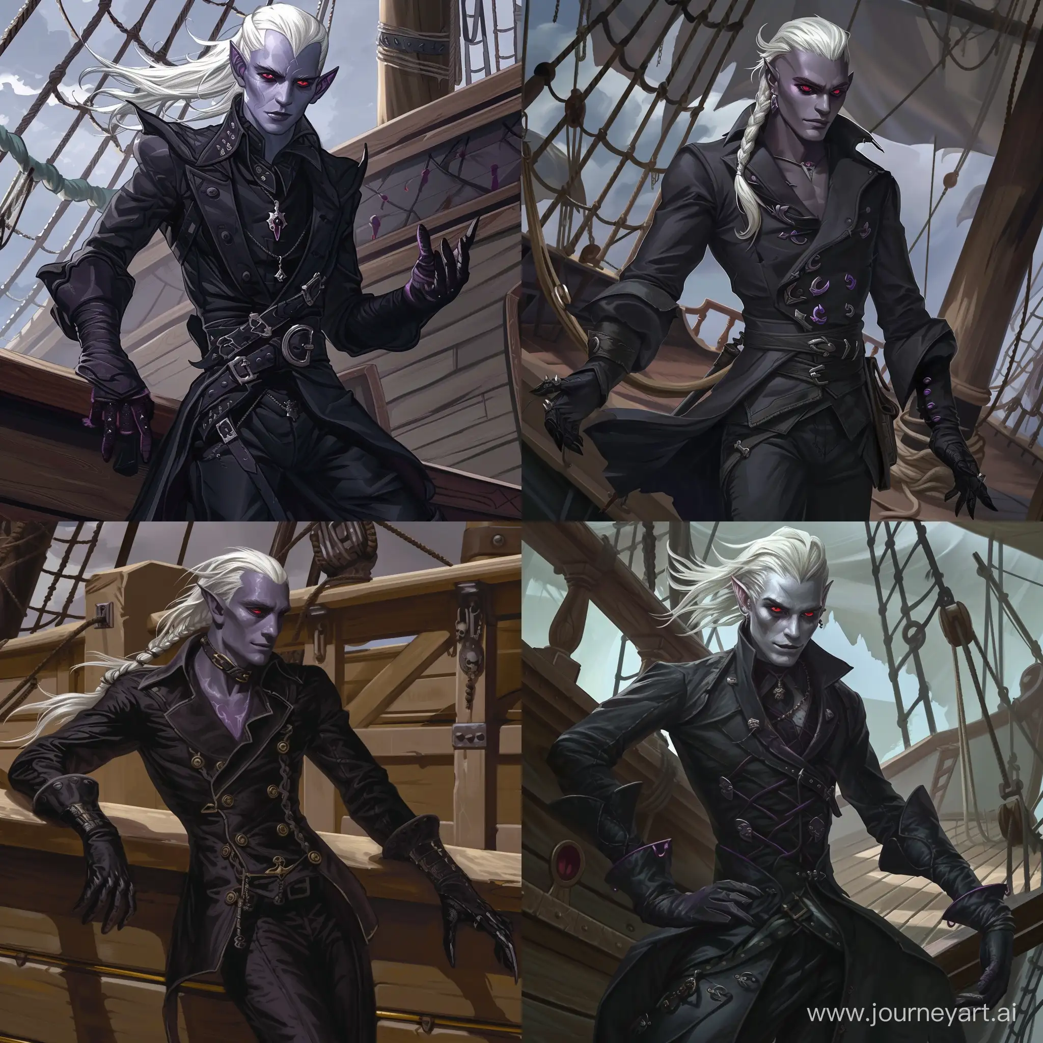 Handsome-Drow-Pirate-with-White-Hair-and-Red-Eyes-on-Pirate-Ship-Deck