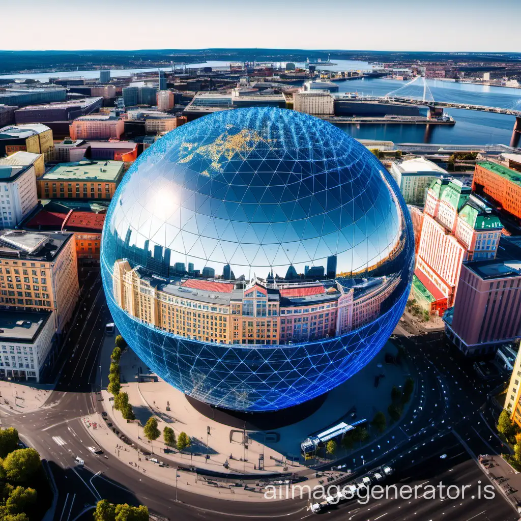 The MSG Sphere from Las Vegas but in the cityscape of Gothenburg Sweden