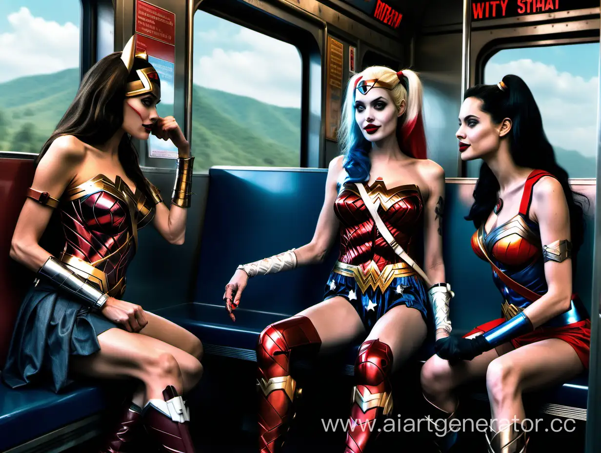 Celebrity-Adventure-Angelina-Jolie-Harley-Quinn-and-Wonder-Woman-on-a-Train-to-Shatura