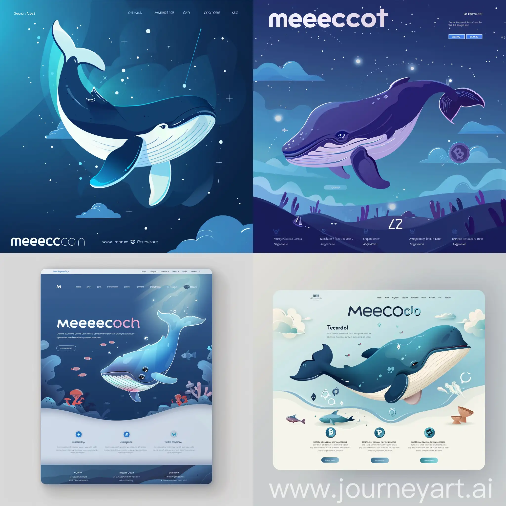 A landing page for memecoin crypto with logo a cute animated whale. It must represent trust and make users fall in love with it.