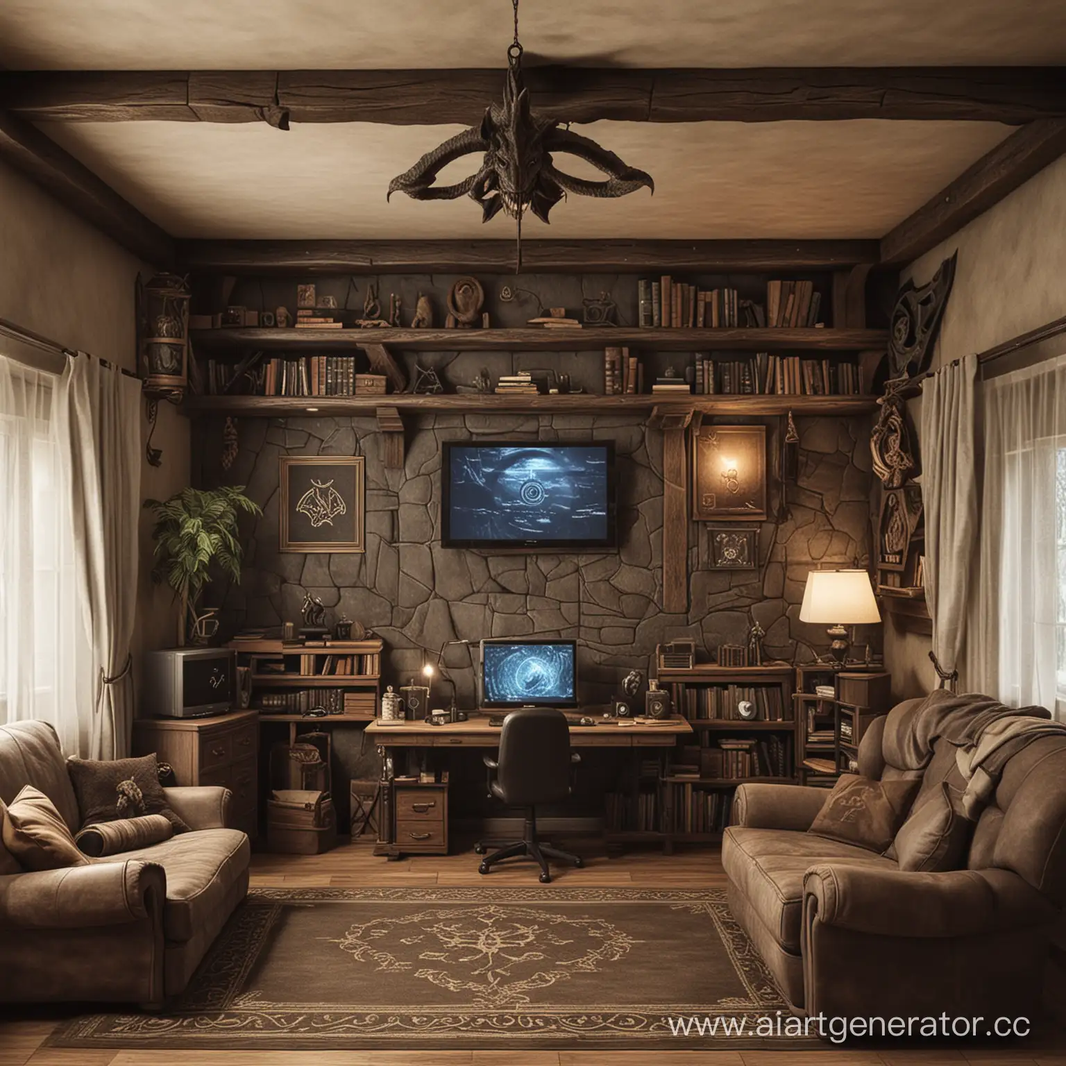 геймерская комната стилизованная под the elder scrolls
