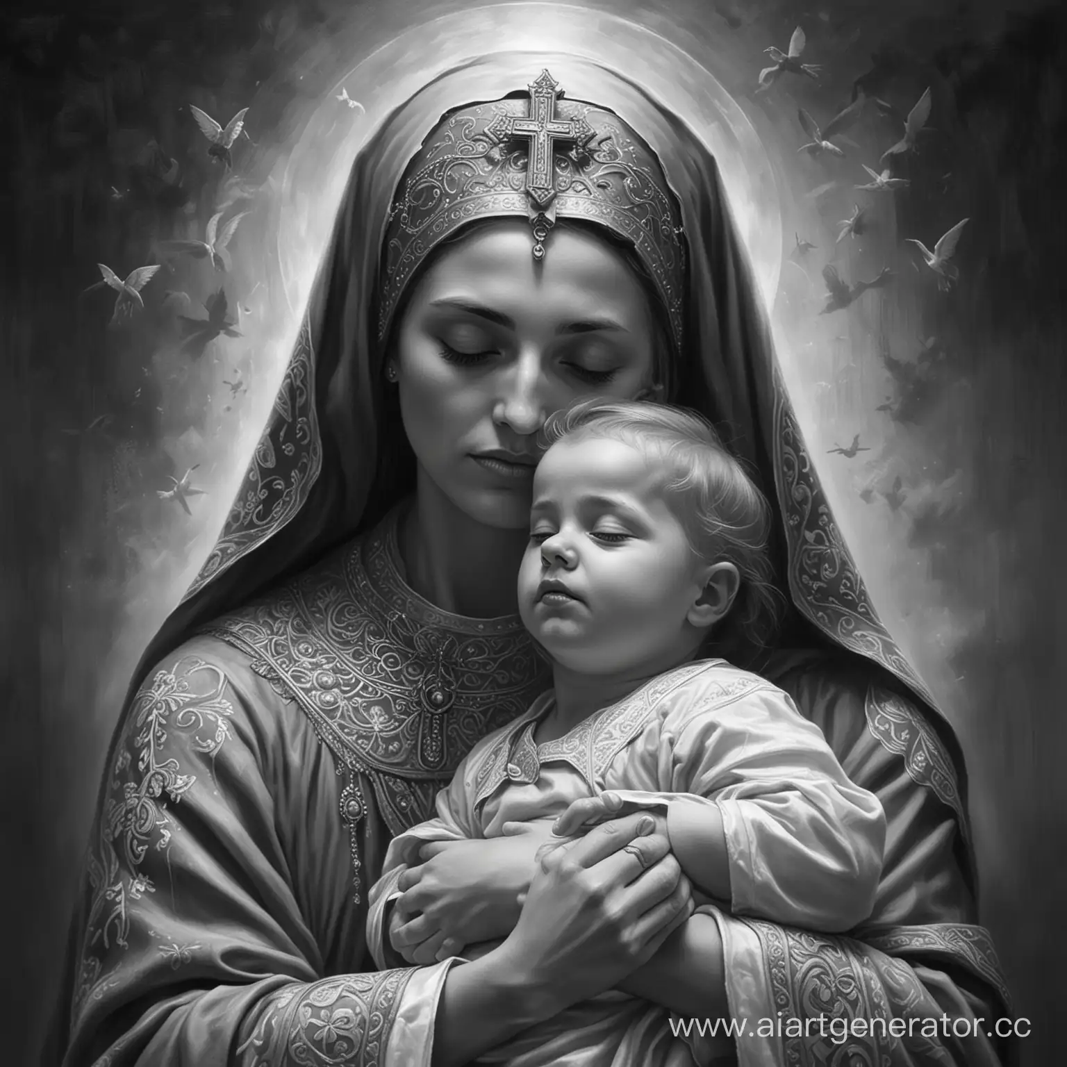 Pravoslavic-Godmother-in-Grayscale-Portrait