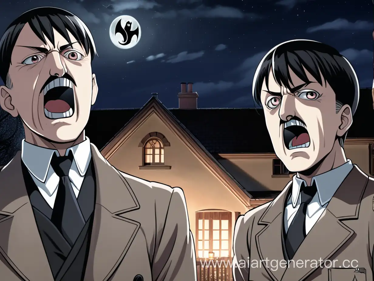 Анимешный Адольф Гитлер и его друг Максим ловят злого призрака гея темной ночью в частном доме
