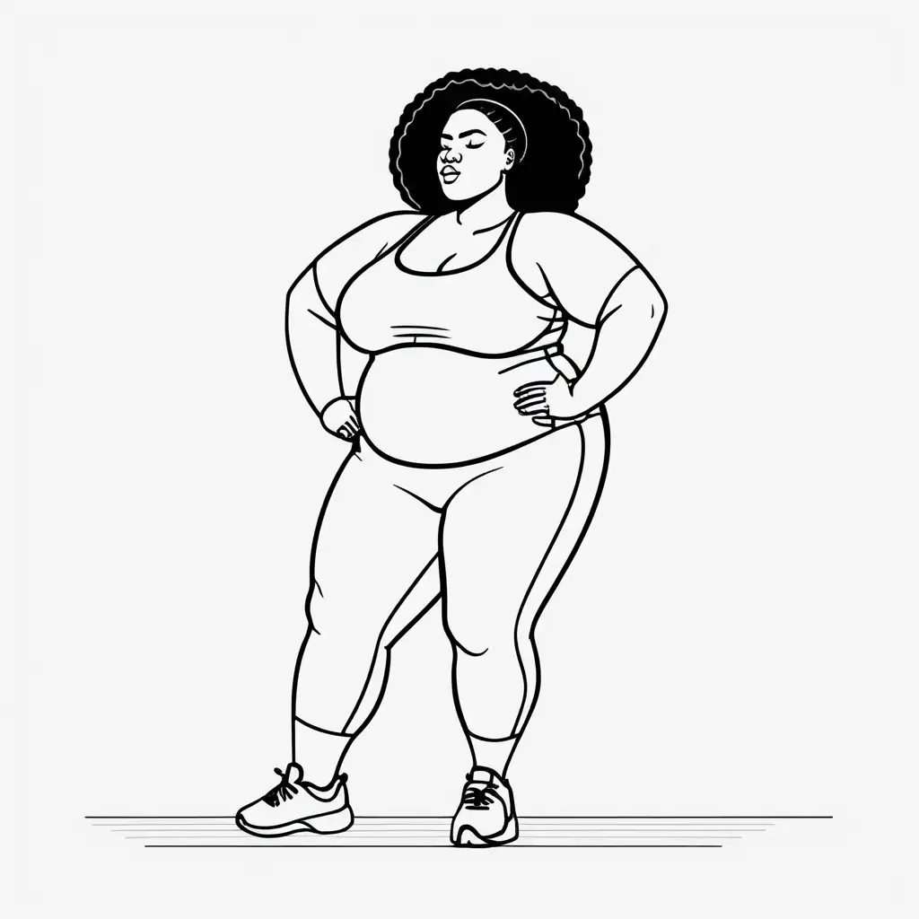 Full Body Curvy Plus Size Black Woman Exercising African American Female Fitness Illustration 0498