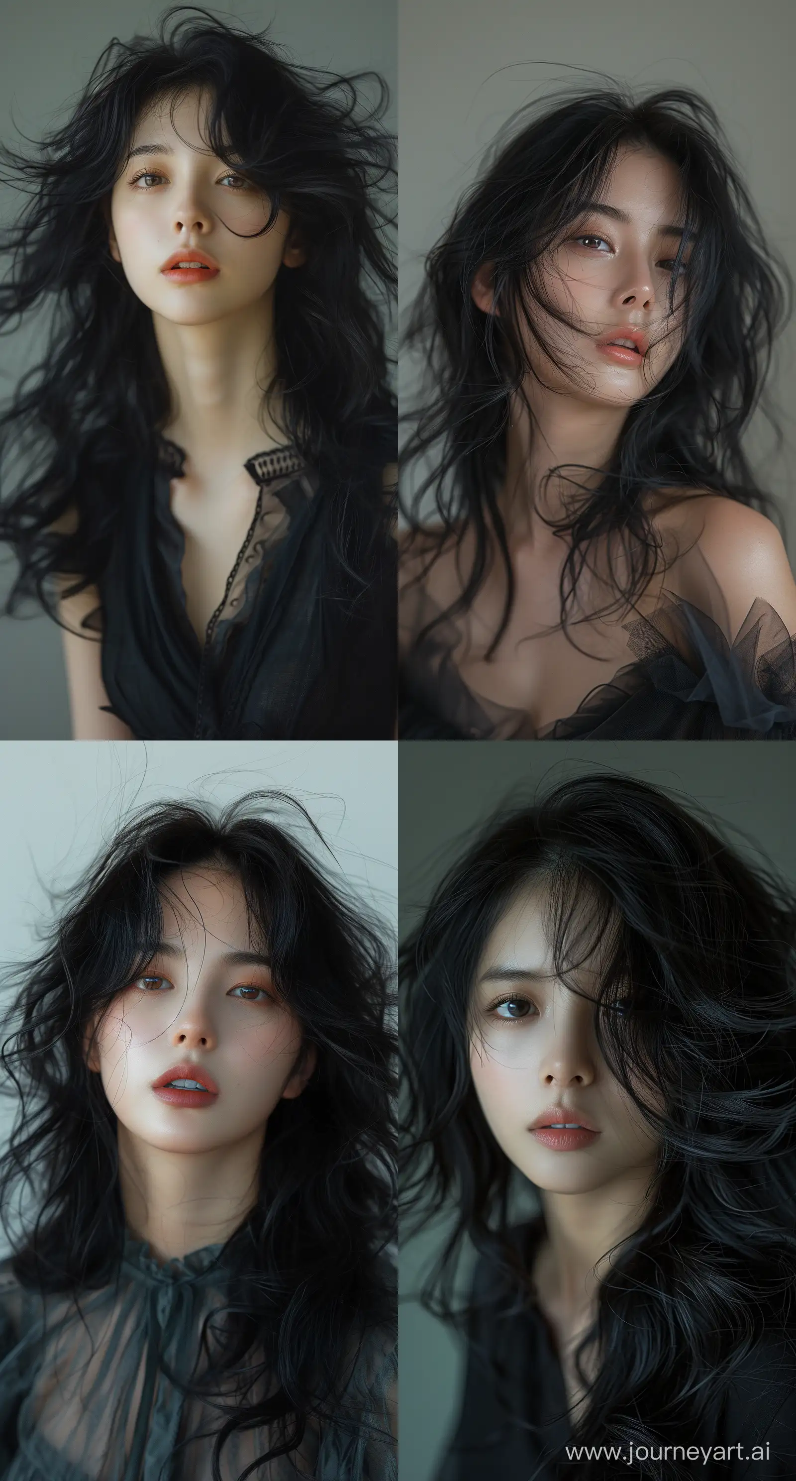 Emotive-BlackHaired-Woman-Poses-in-Dain-Yoon-Style