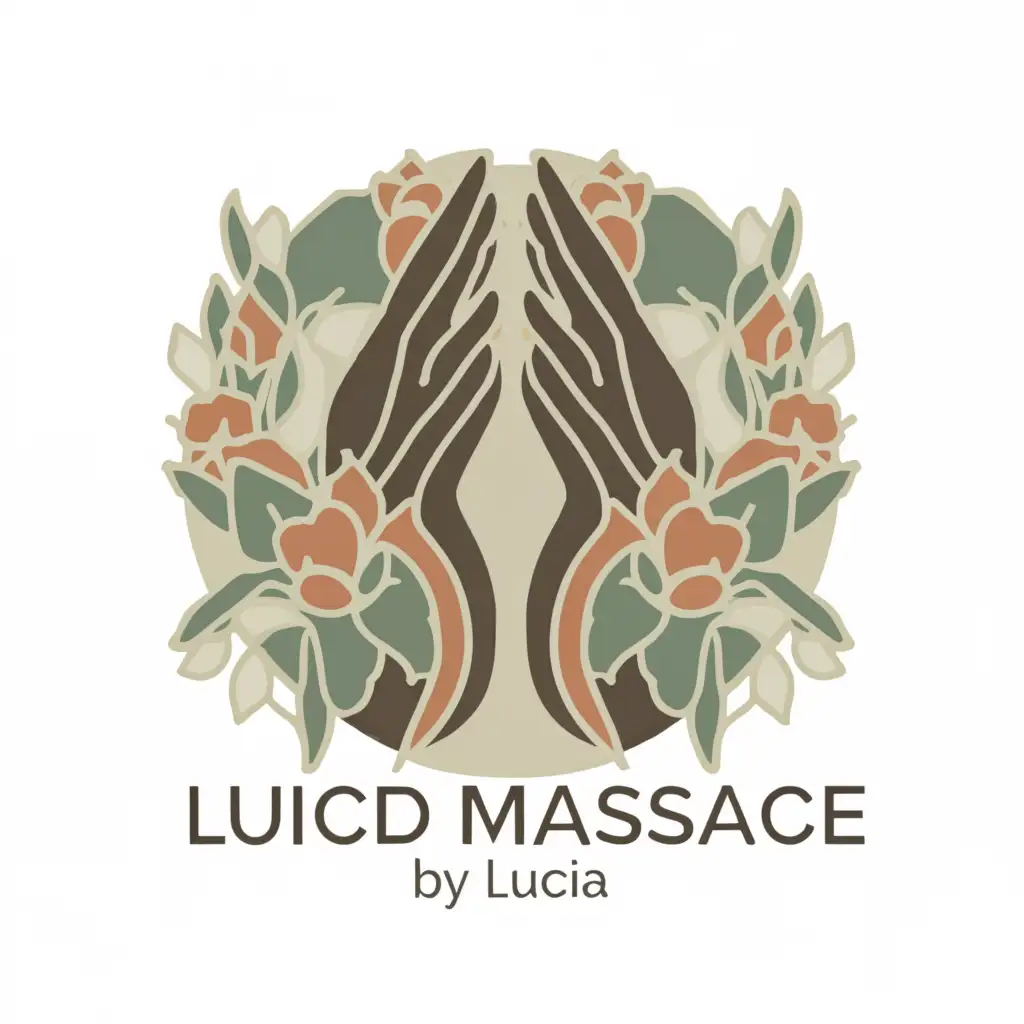 a logo design,with the text "Lucid Massage by Lucia", main symbol:hands giving massage let it be peaceful and tranquil it should look very Asian inspired,Moderate,be used in Beauty Spa industry,clear background"