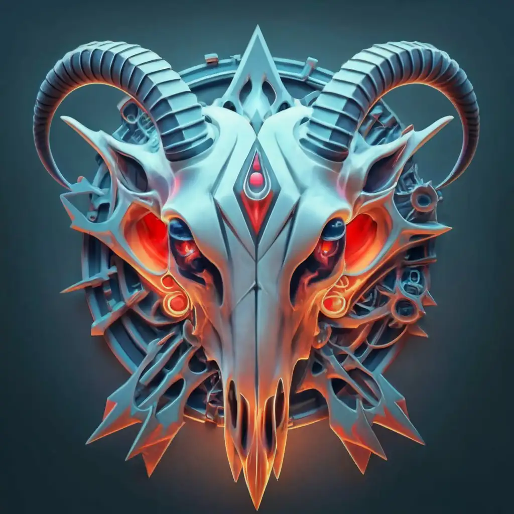 LOGO-Design-For-GoatBocksGaming-Hyperrealistic-Goat-Skull-and-Moon-in-Red-Black-and-Blue-Futuristic-Style