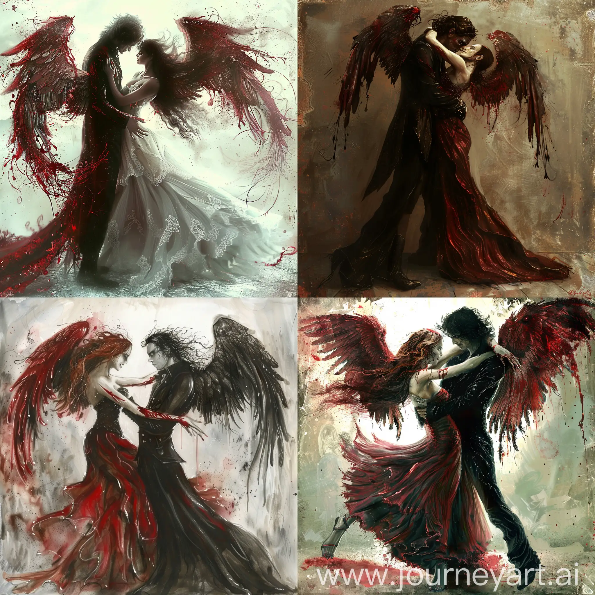 And an angel with bloody wings dances with death in the sound of your laughter.