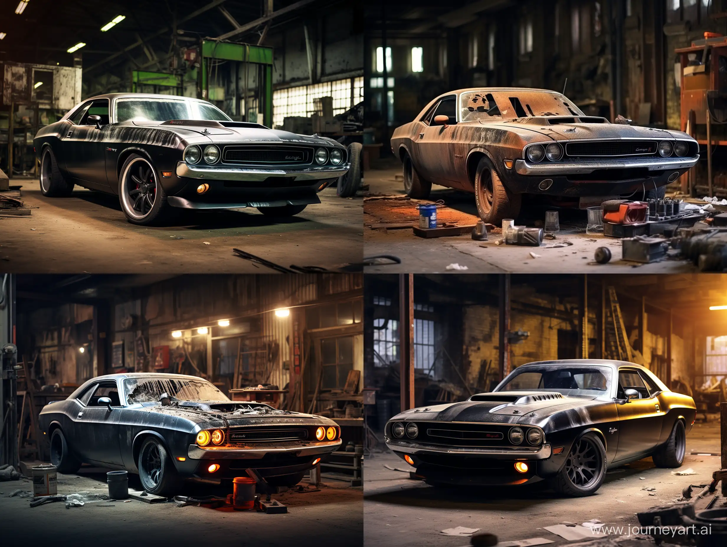 Classic-Dodge-Challenger-Restoration-in-Dimly-Lit-Auto-Repair-Shop