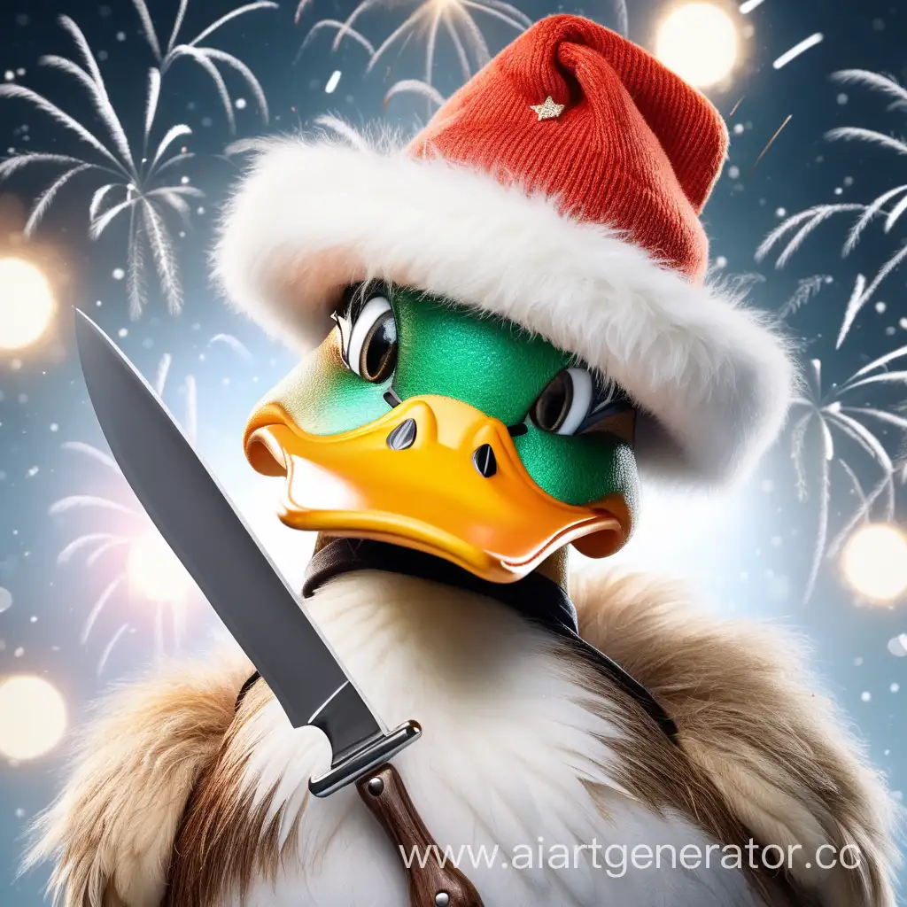 Quirky-New-Years-Duck-with-Knife-Festive-Avian-Humor