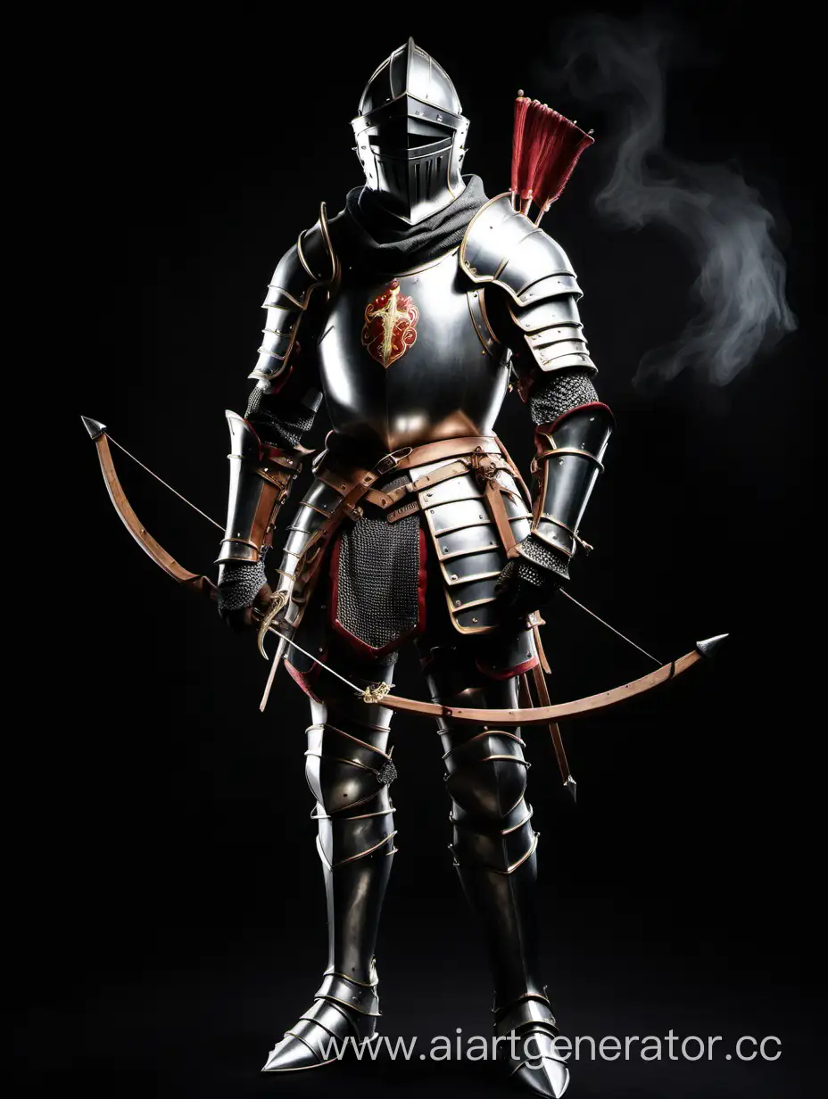 Majestic-Knight-Archer-in-Full-Armor-with-Bow-on-Smoky-Background