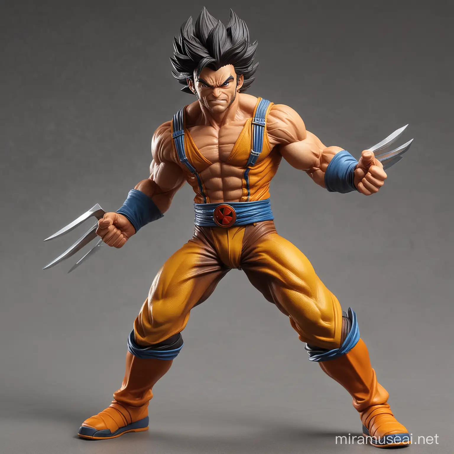 mix the style and characteristics of Wolverine with the appearance of Goku, creating a new and unique heroic figure