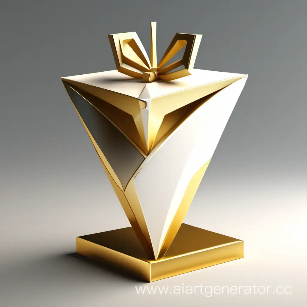 логотип телеграм премиум в виде подарка в золотых и белых цветах, 3д