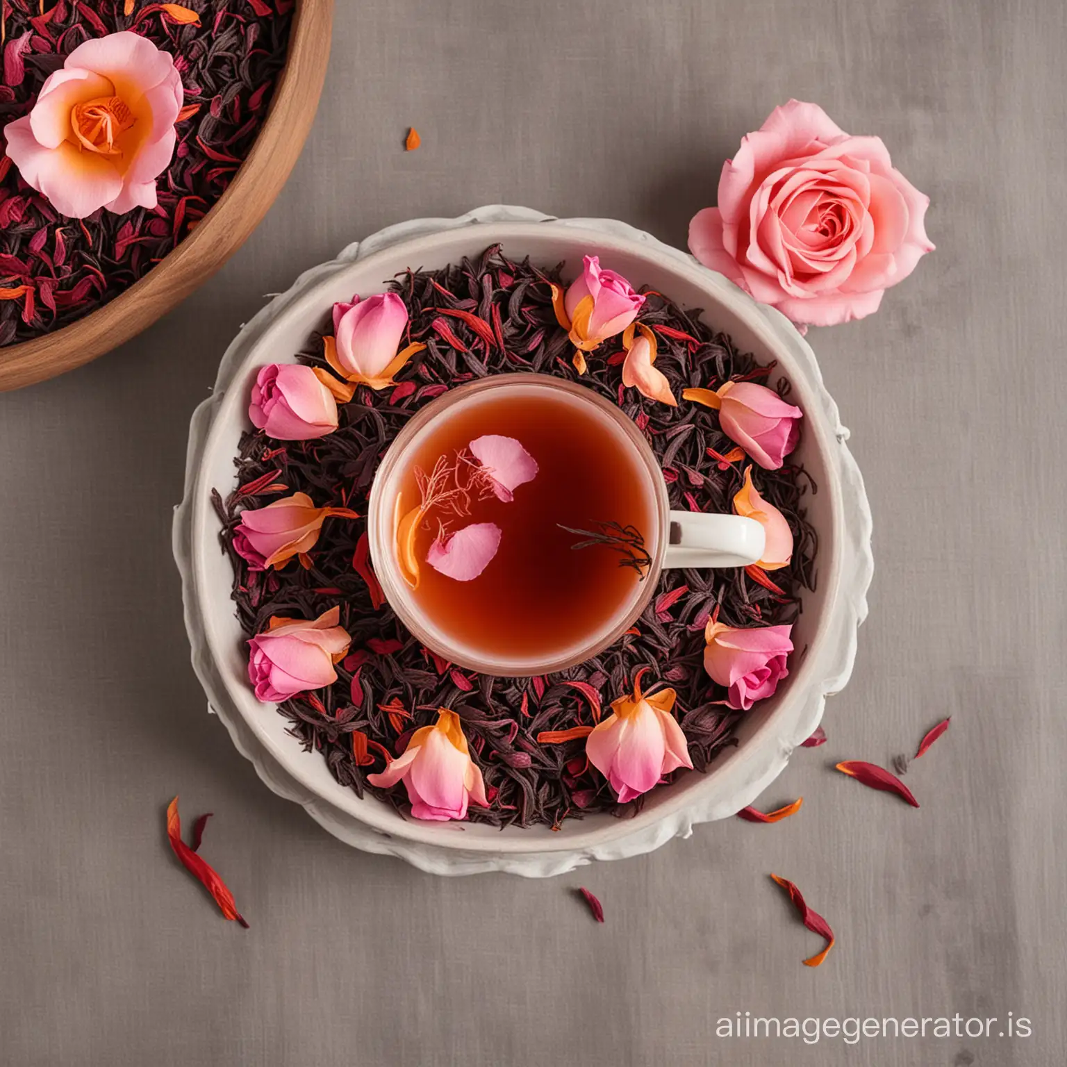 Vibrant-Red-Saffron-Pink-Rose-Tea-in-Elegant-Setting