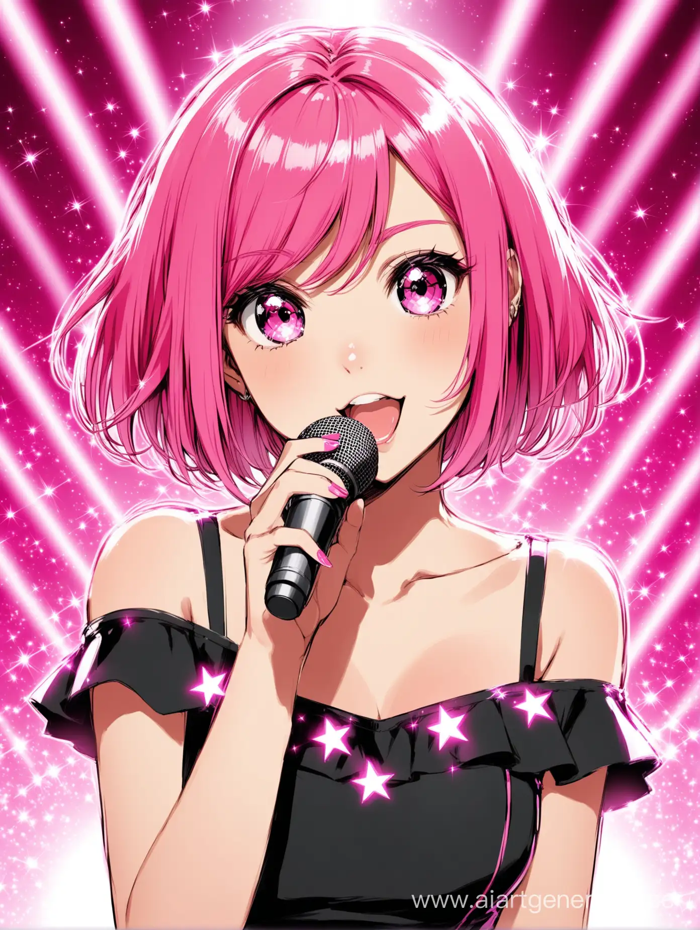 Vibrant-PinkHaired-Pop-Idol-Performing-on-Stage