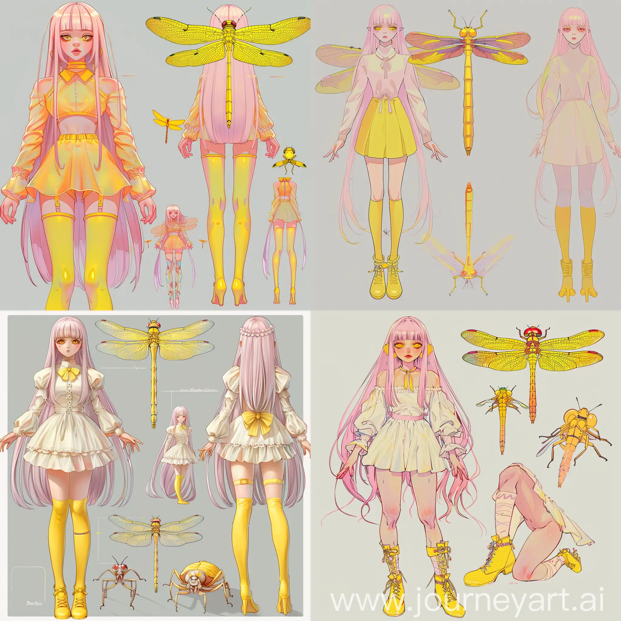 Enchanting-Bertha-with-Yellow-Dragonfly-Whimsical-Pastel-Pinkhaired-Girl-in-a-Stylish-Dress