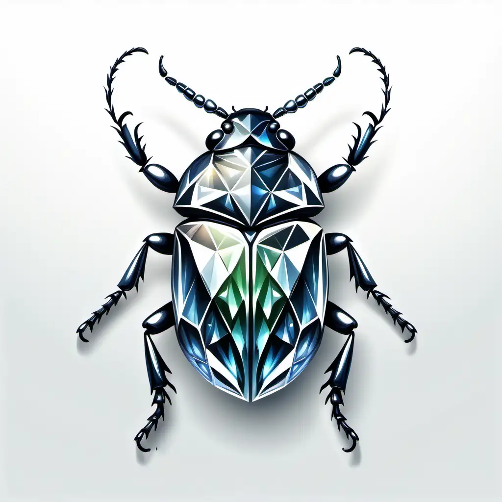 logo of a beetle made of diamond realistic  with white background, 
