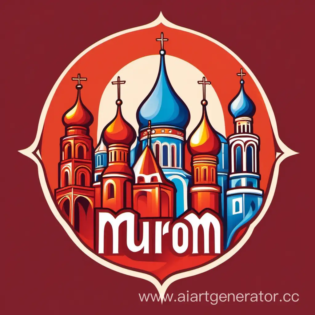 Логотип города Муром, без сломанного текста, Илья Муромец, красный, оранжевый, голубой