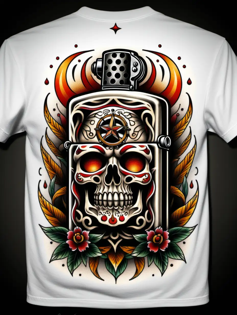 Old School Tattoo TShirt Design with Zippo Lighter