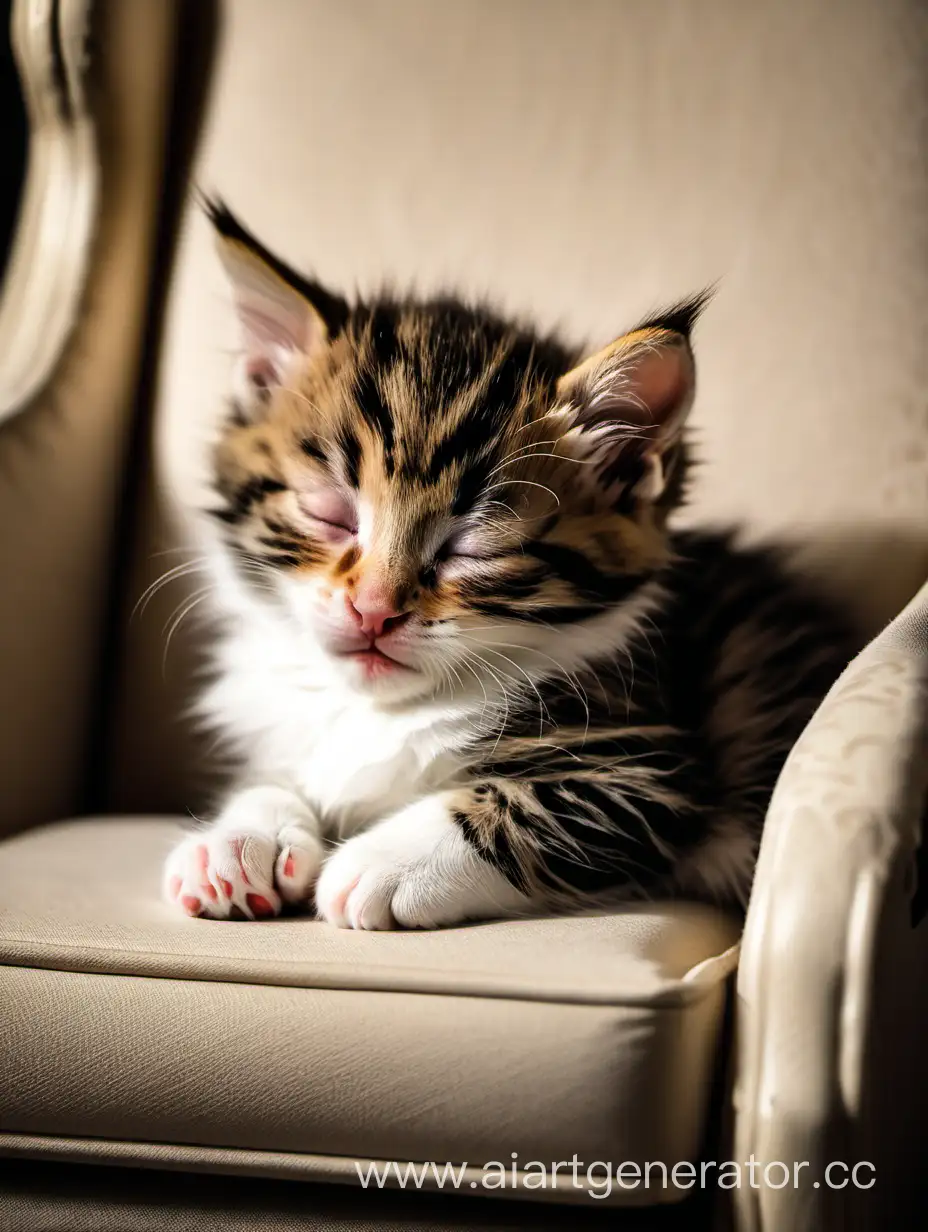 Cozy-Scene-Sleeping-Kitten-on-Armchair