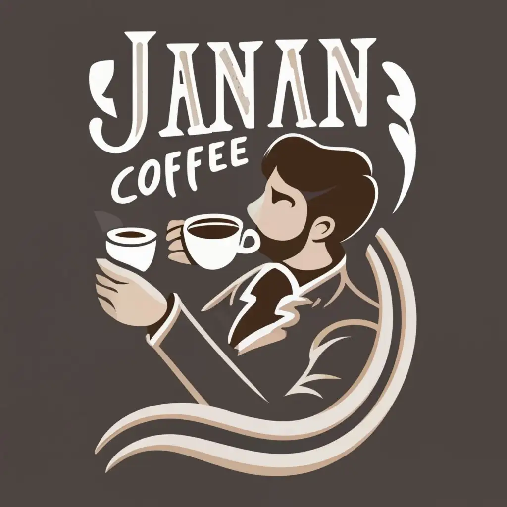 logo, coffee with a man while drinking, with the text "Janan Coffee", typography, be used in Restaurant industry