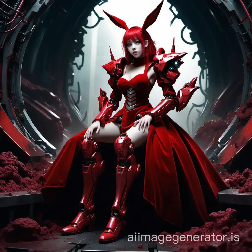 Into the rabbit hole, a mecha girl is waiting, dressed in red velvet, waiting for his Prince to save her from the bloody dragon kind.