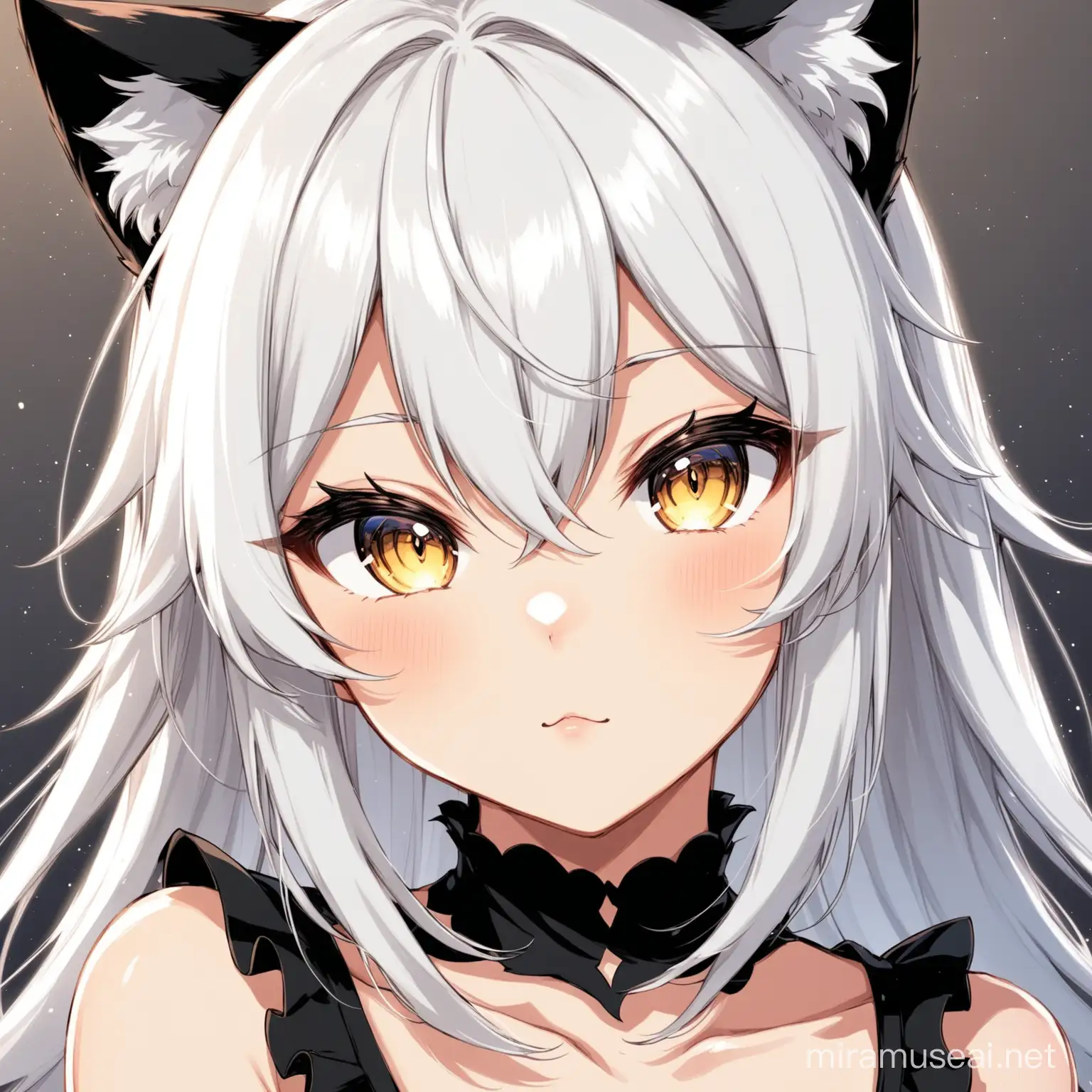 Elegant Catgirl with Striking White and BlackTipped Hair