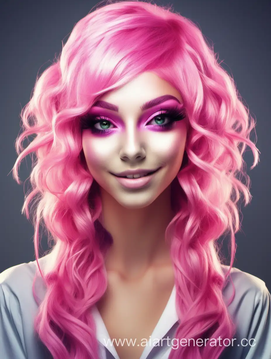 красивая девушка эльф с розовыми волосами на приёме у косметолога
