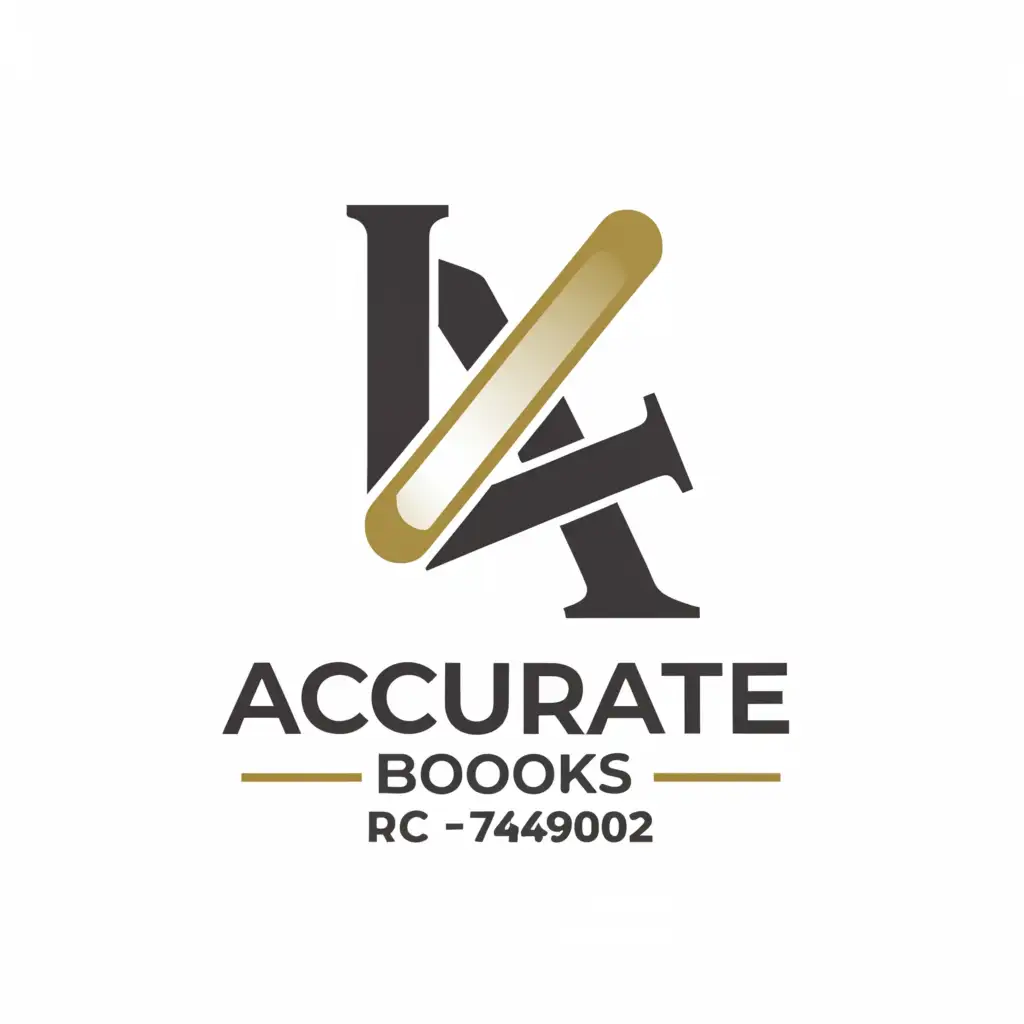a logo design, with the text "ACCURATE BOOKS RC 7449002", main symbol: LETTER, Moderate, be used in Finance industry, clear background