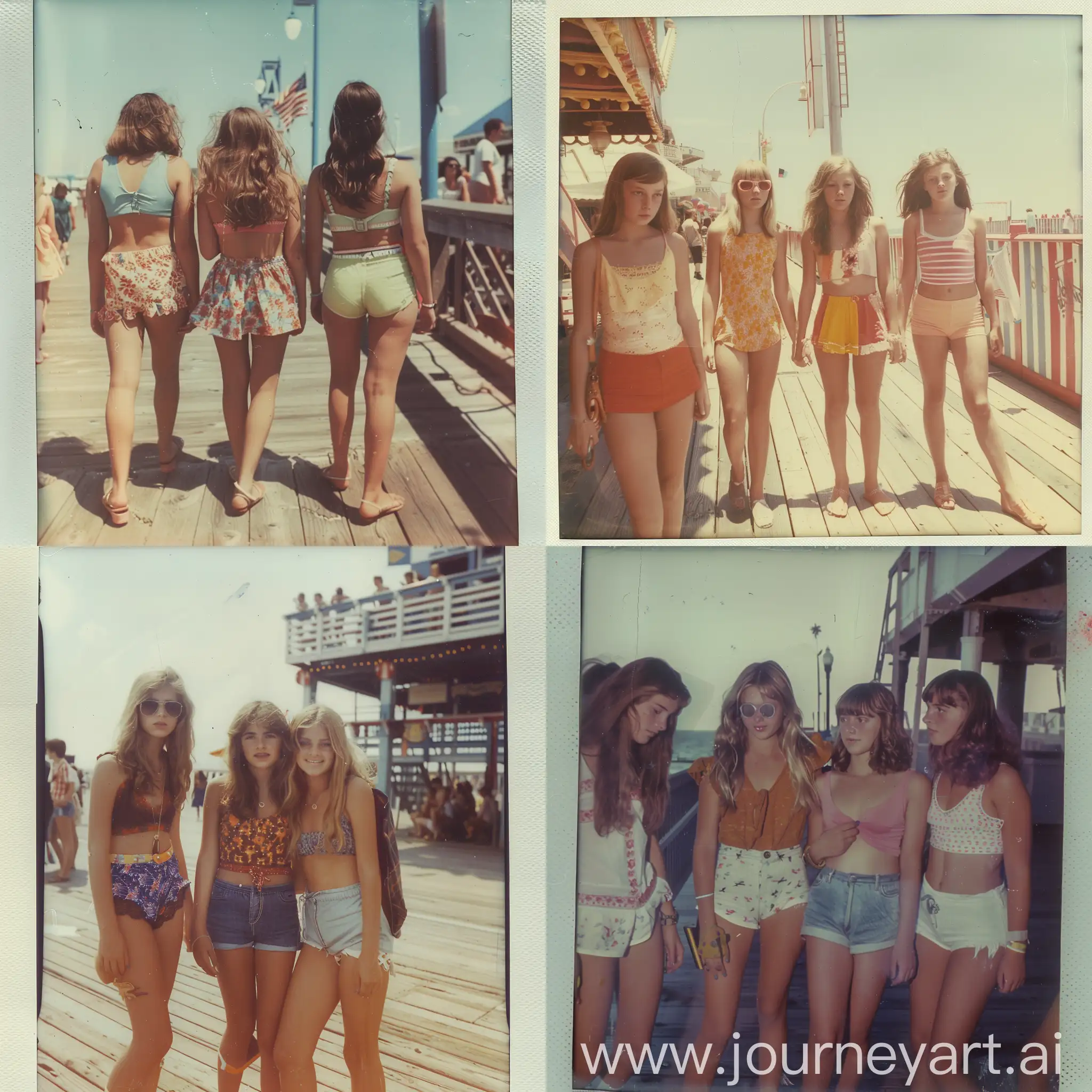 polaroid photo of teen girls hanging out on the board walk 1978