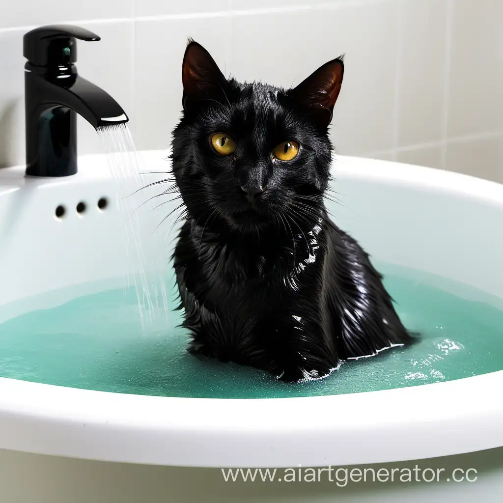 купание черного кота