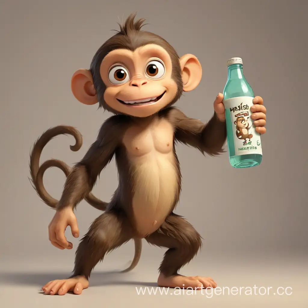 Cheerful-Cartoon-Monkey-Balancing-with-a-Bottle