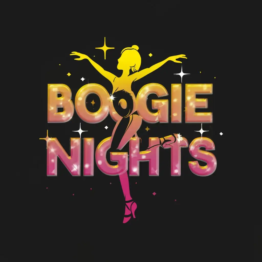 a logo design,with the text "Boogie Nights", main symbol:Disco Dancing,Minimalistic,clear background