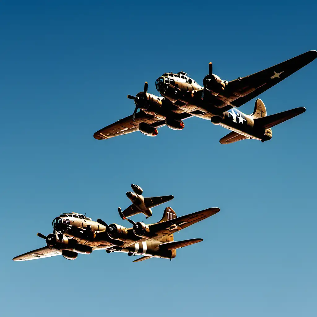 B-17 Flying Fortress planes flying in a grey blue sky