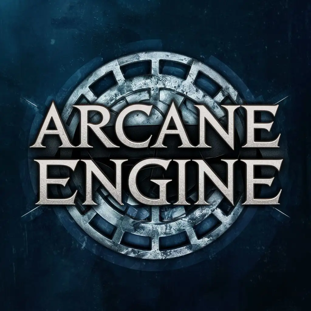 logo, metal, with the text "ARCANE ENGINE", typography