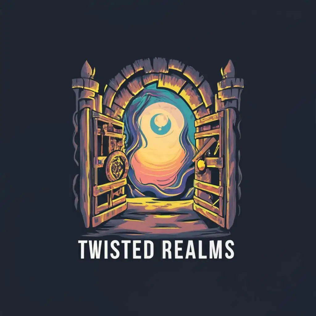 logo, portals gateway torn
worlds playful bombastic 
fantasy wonder childlike medieval playful, with the text "Twisted Realms", typography, be used in Home Family industry