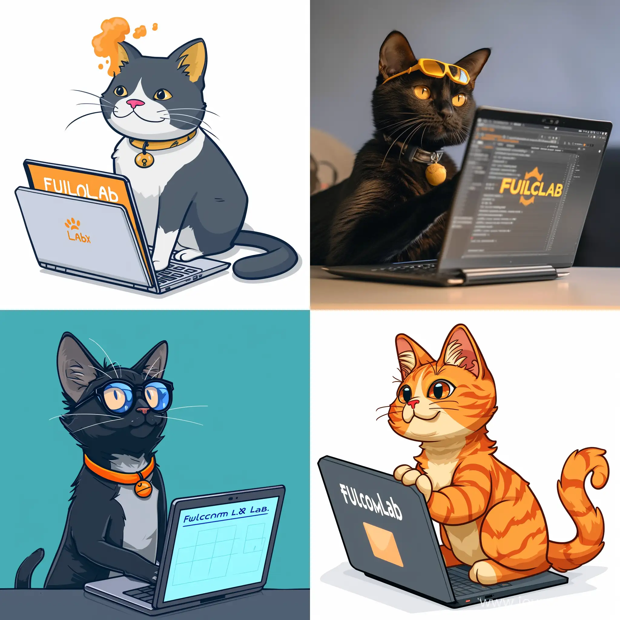 Разработчик кот за ноутбуком из команды Fulcrum Lab, название компании "Fulcrum Lab" должно быть на картинке